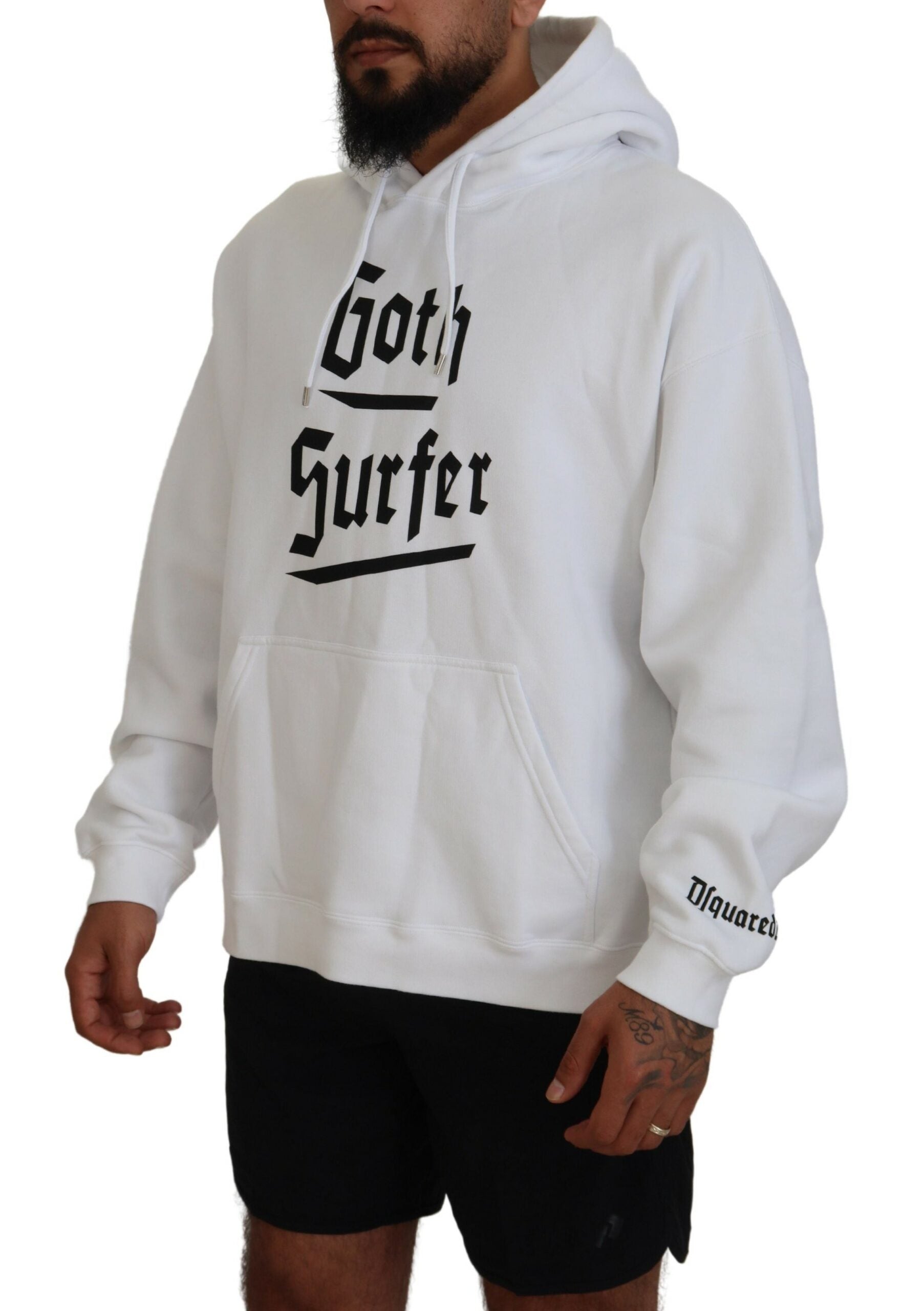 Dsquared² White Cotton Hooded Printed Men Pullover Sweater by Dsquared²