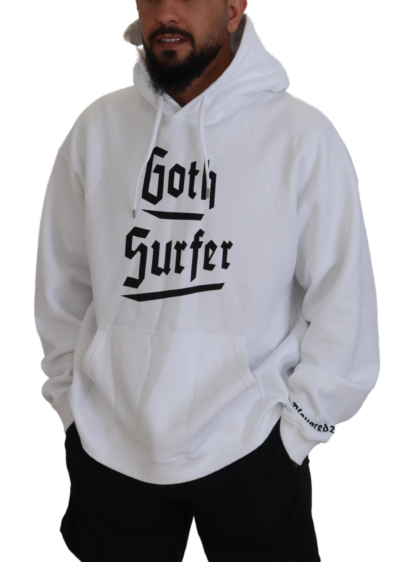 Dsquared² White Cotton Hooded Printed Men Pullover Sweater by Dsquared²