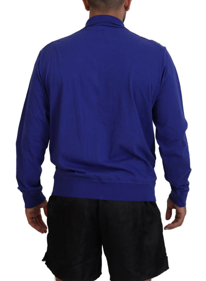 Dsquared² Blue Cotton Printed Collared Men Full Zip Sweater by Dsquared²