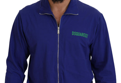 Dsquared² Blue Cotton Printed Collared Men Full Zip Sweater by Dsquared²