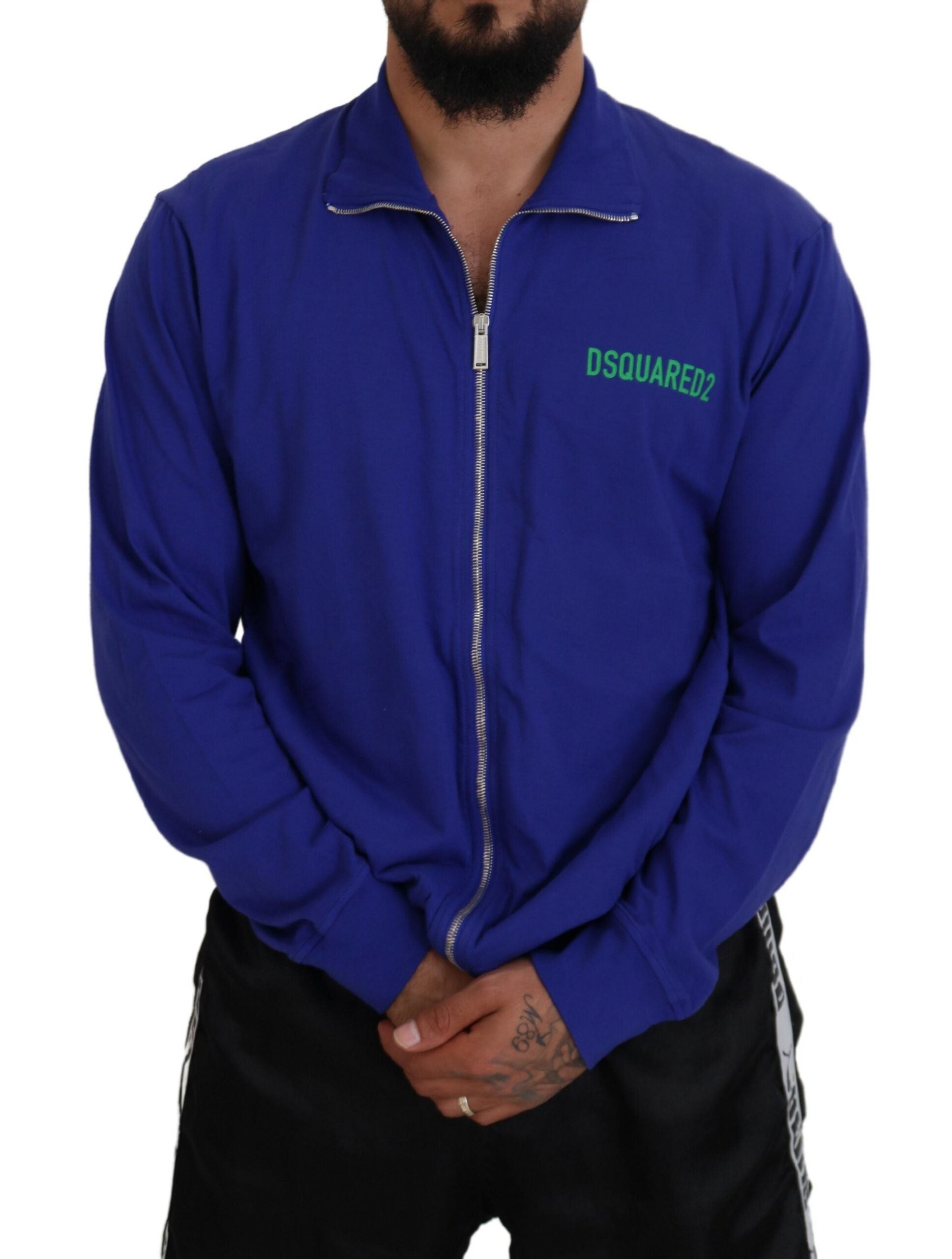 Dsquared² Blue Cotton Printed Collared Men Full Zip Sweater by Dsquared²