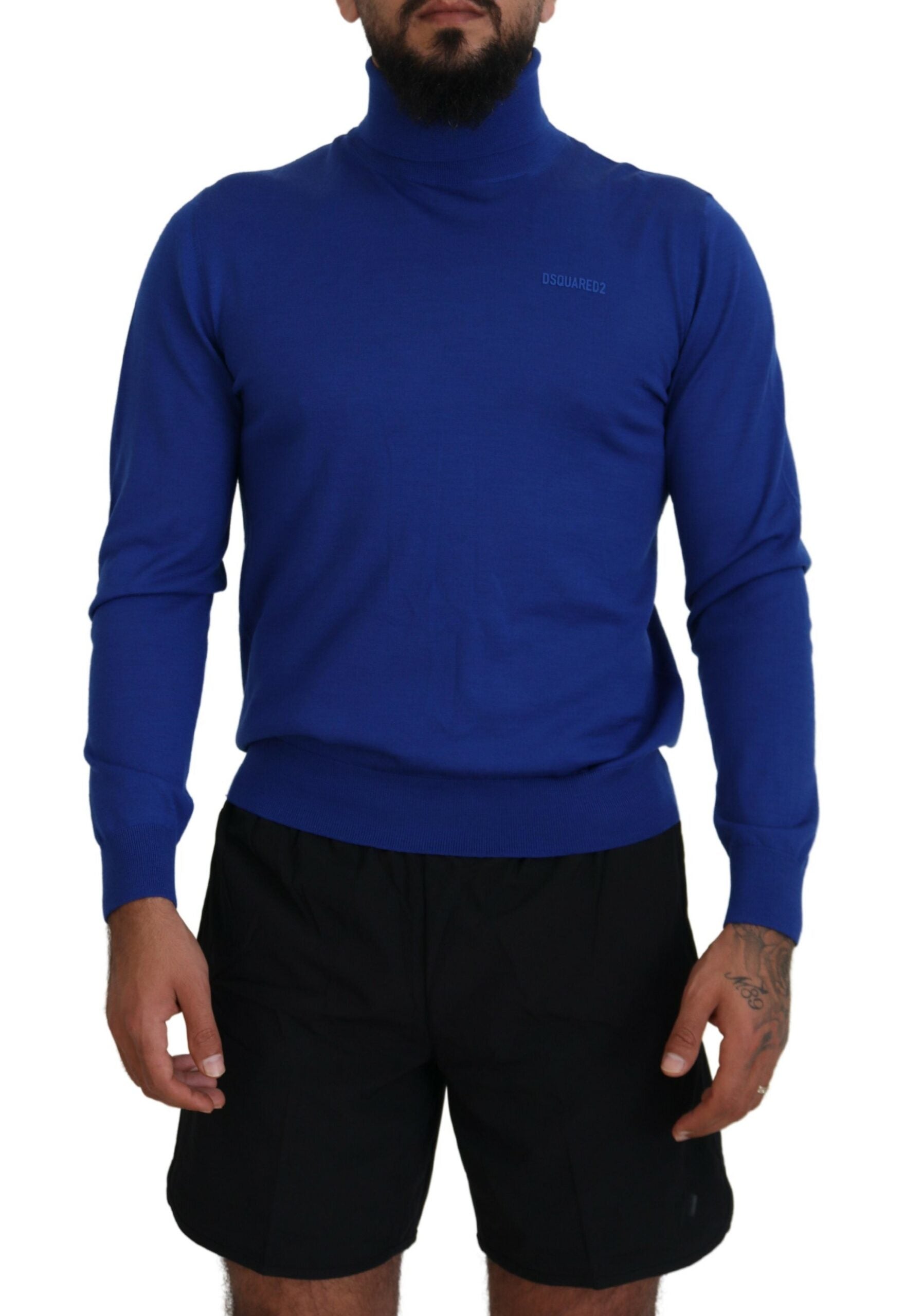 Dsquared² Blue Logo Print Long Sleeves Turtle Neck Sweater by Dsquared²