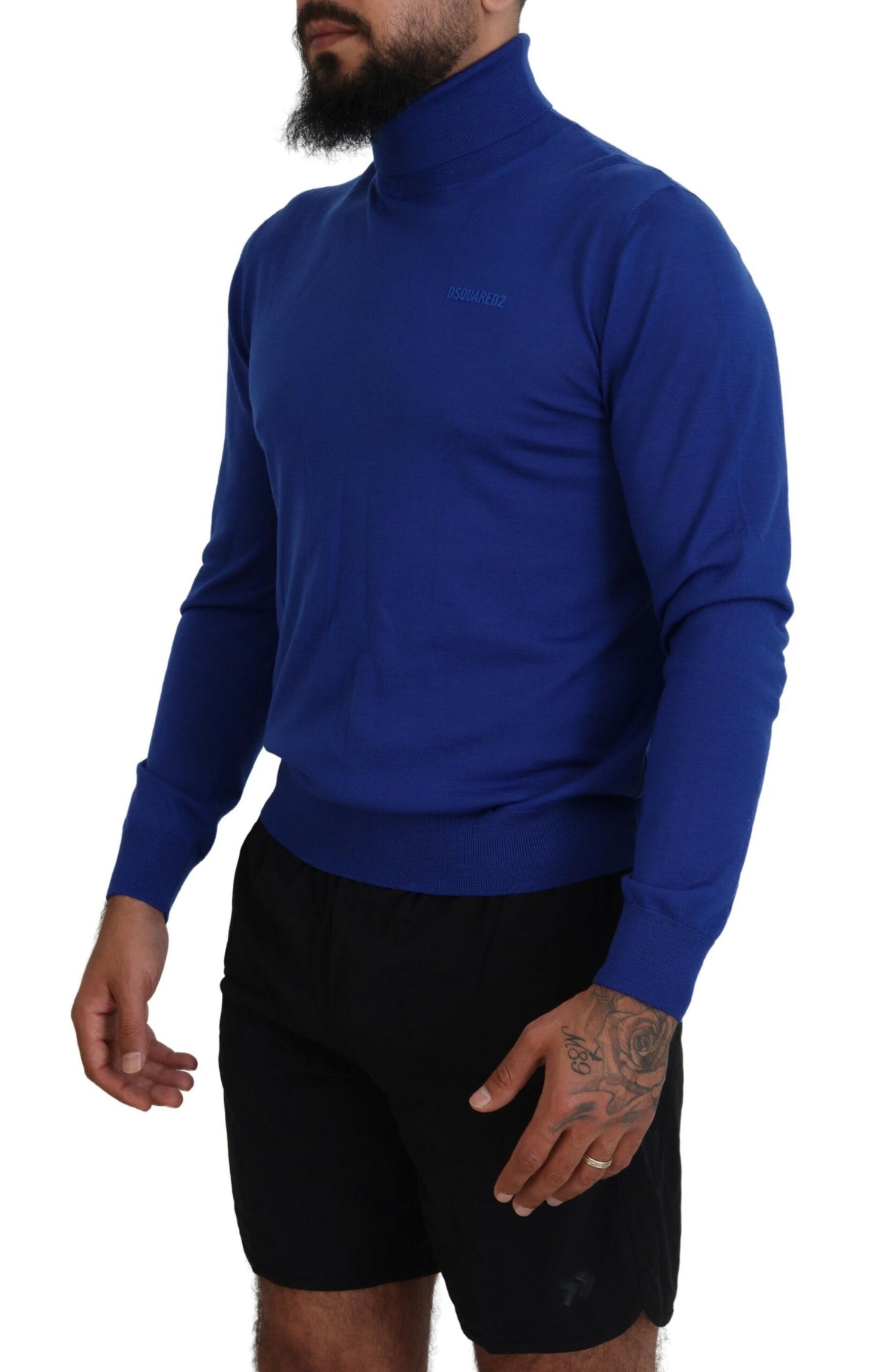 Dsquared² Blue Logo Print Long Sleeves Turtle Neck Sweater by Dsquared²