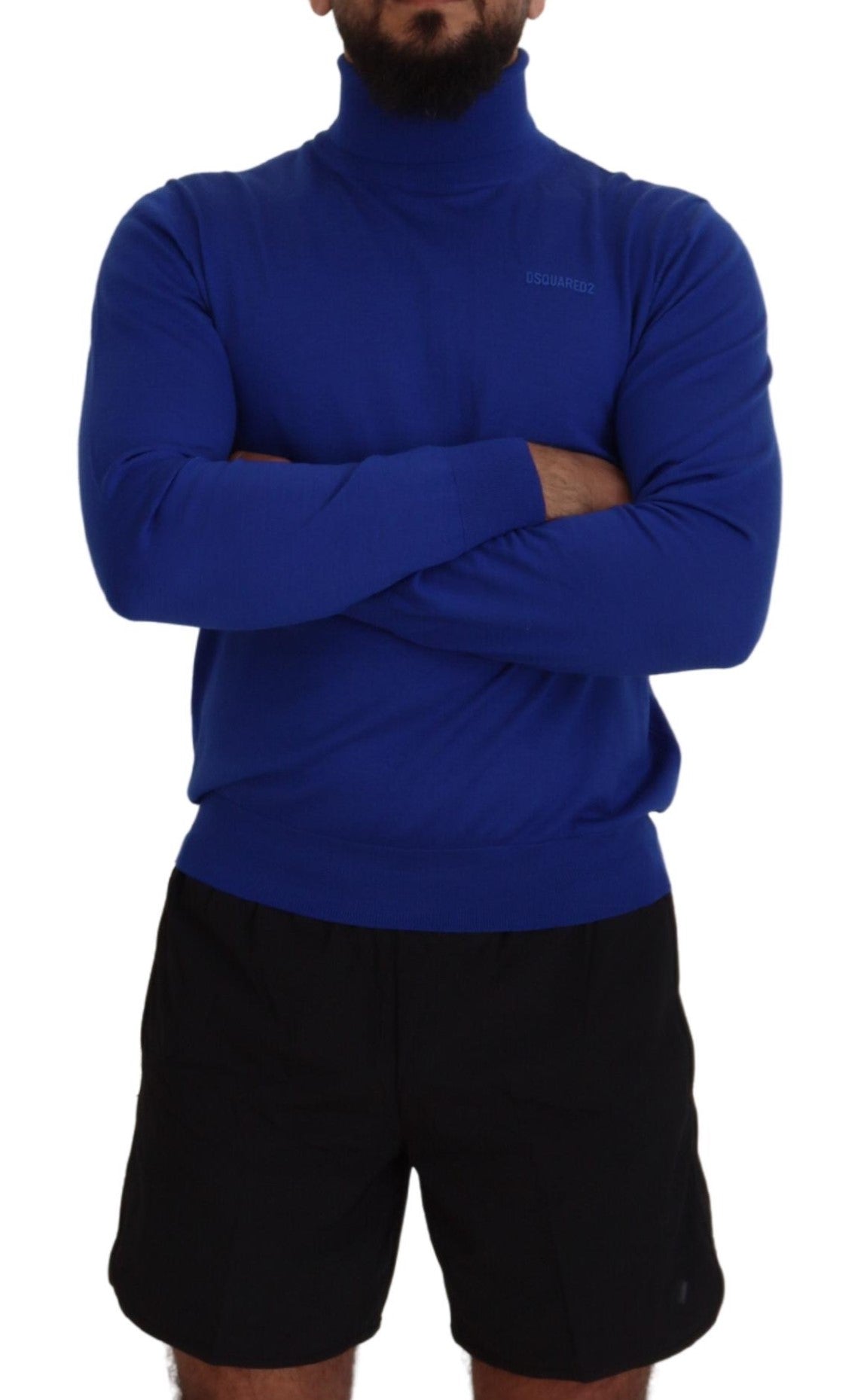 Dsquared² Blue Logo Print Long Sleeves Turtle Neck Sweater by Dsquared²