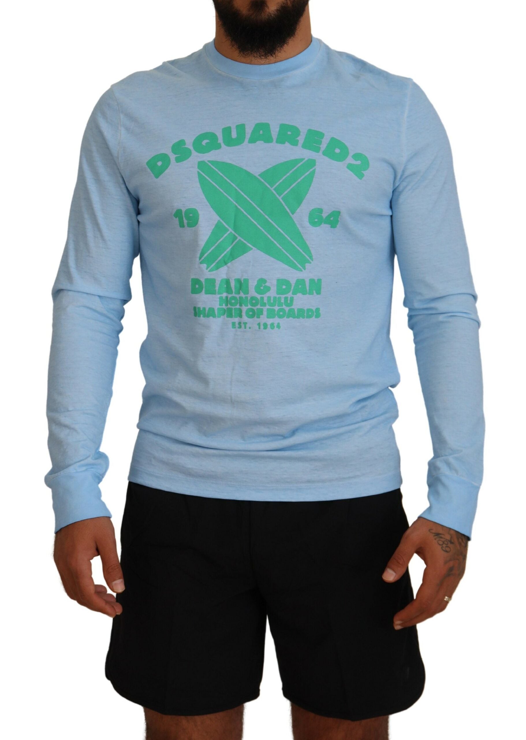 Dsquared² Light Blue Printed Long Sleeves Men Sweater by Dsquared²