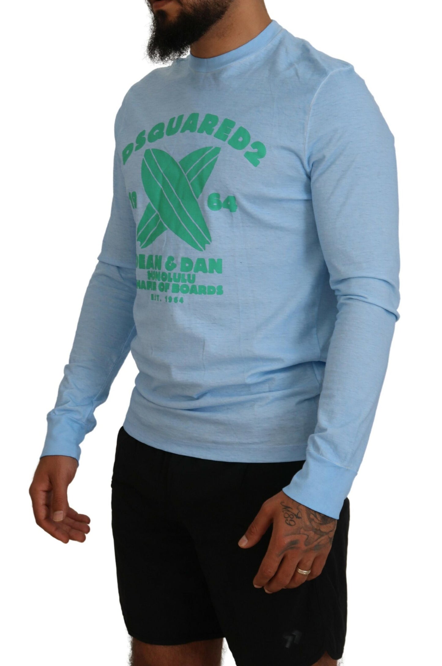Dsquared² Light Blue Printed Long Sleeves Men Sweater by Dsquared²
