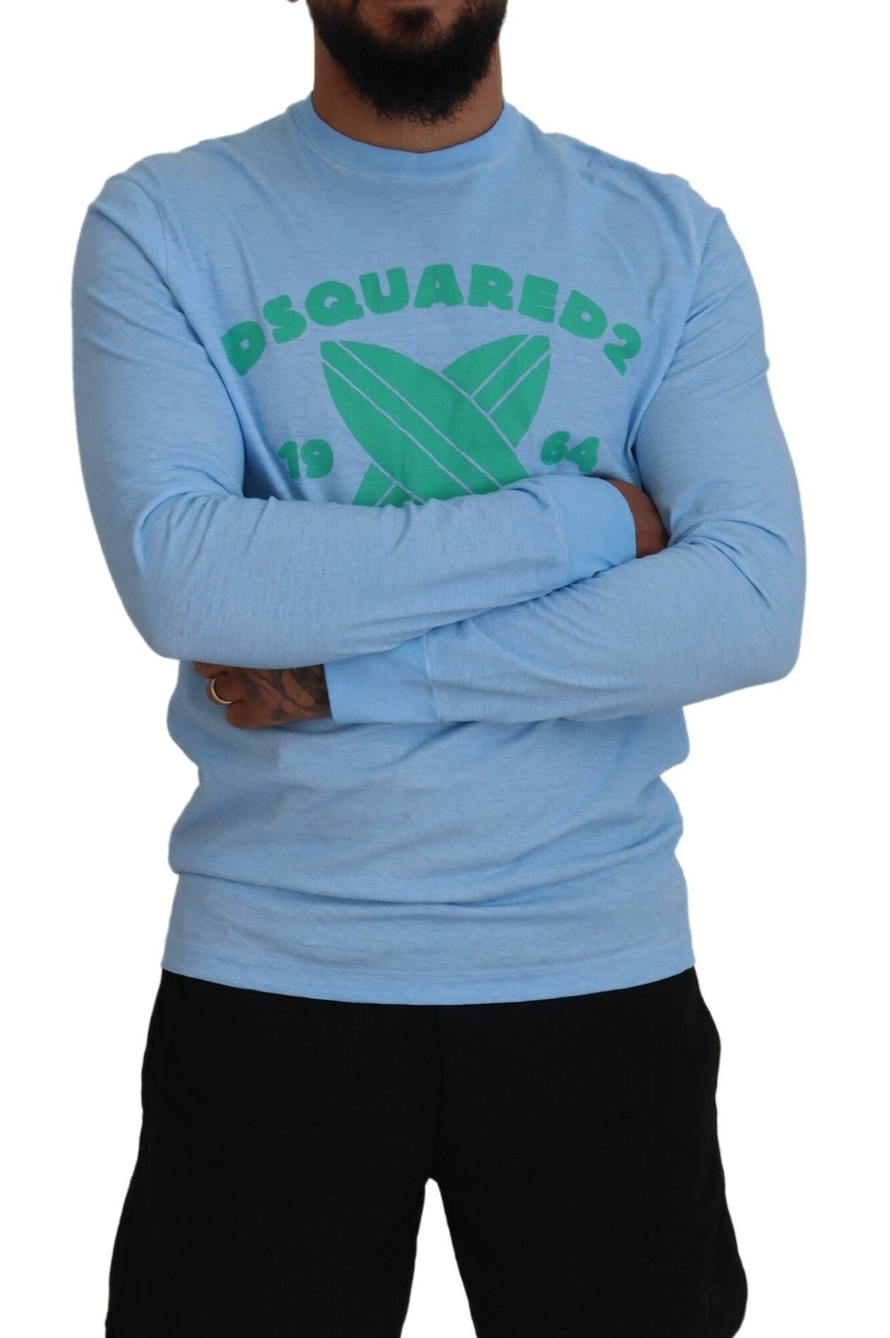 Dsquared² Light Blue Printed Long Sleeves Men Sweater by Dsquared²