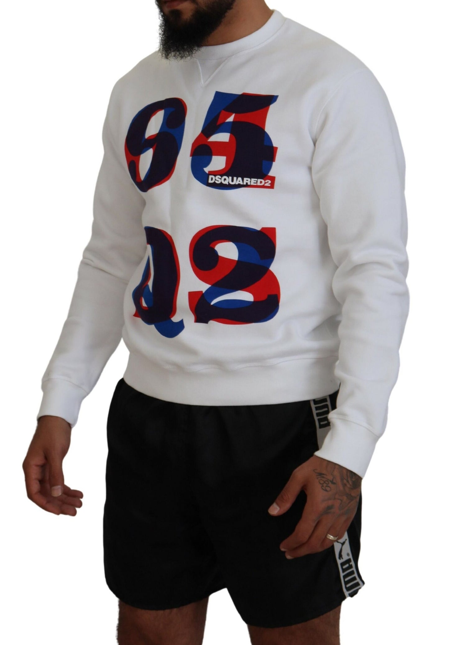 Dsquared² White Printed Long Sleeves Pullover Sweater by Dsquared²