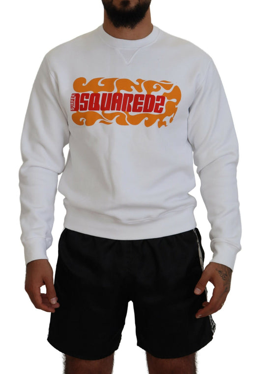 Dsquared² White Cotton Printed Long Sleeves Pullover Sweater by Dsquared²