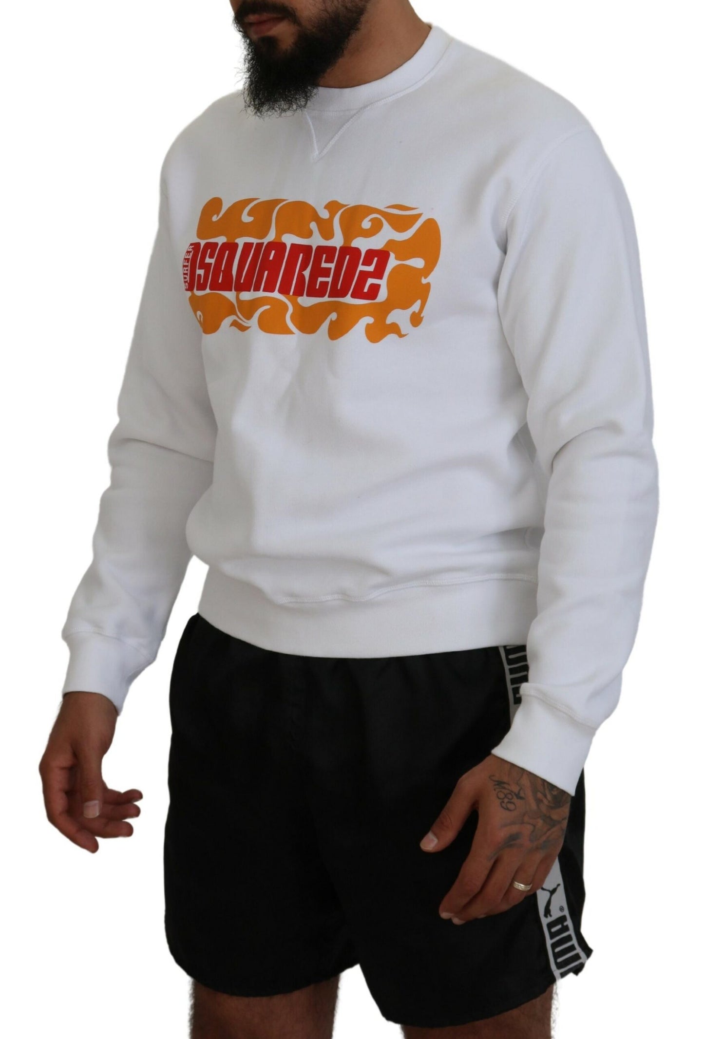 Dsquared² White Cotton Printed Long Sleeves Pullover Sweater by Dsquared²