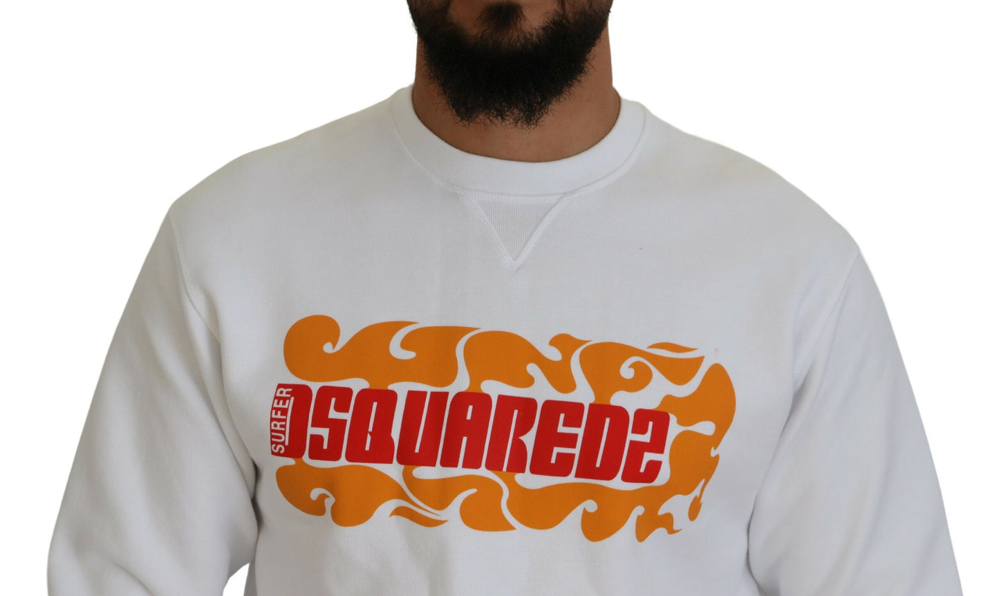 Dsquared² White Cotton Printed Long Sleeves Pullover Sweater by Dsquared²