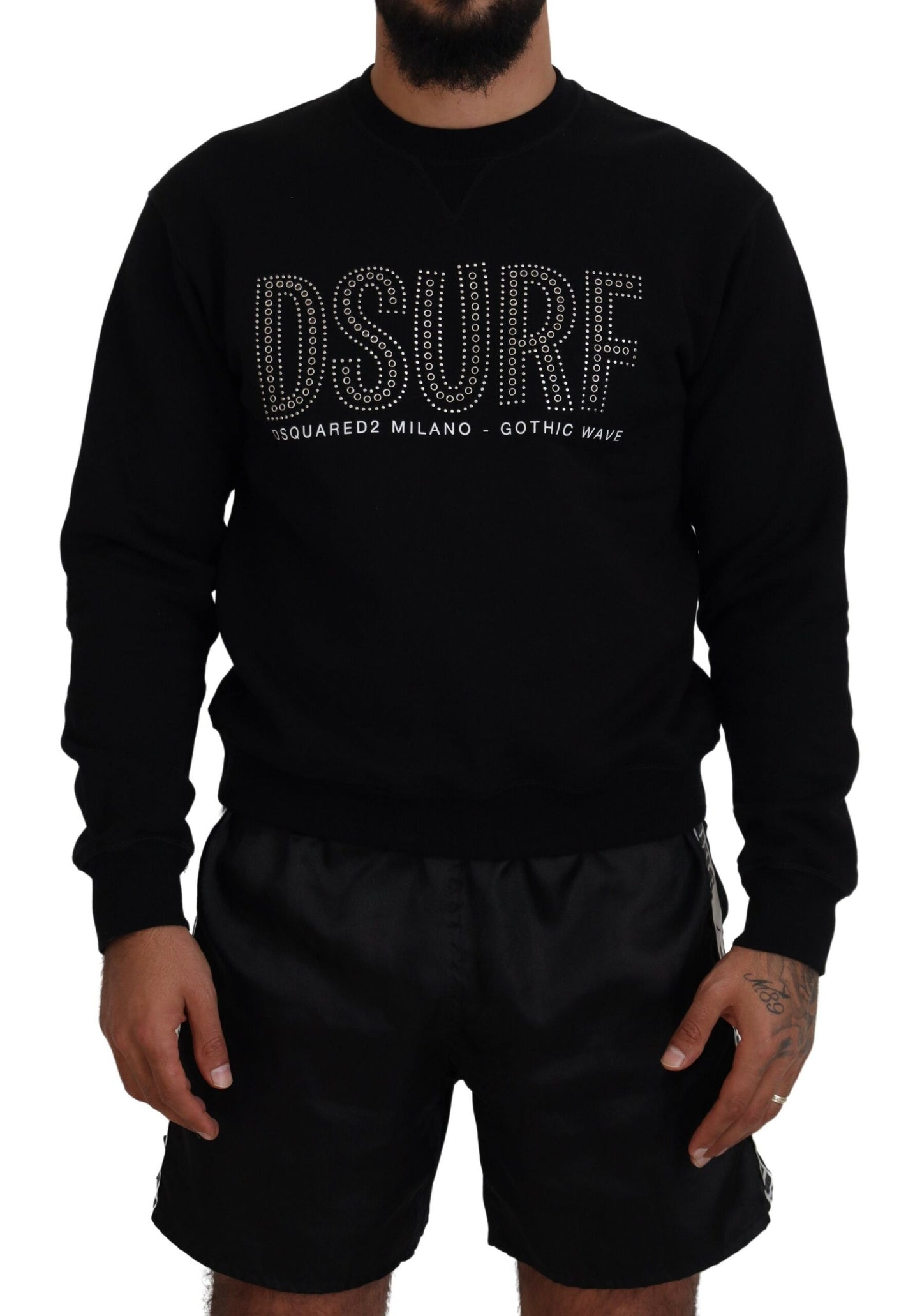 Dsquared² Black Cotton Printed Long Sleeves Pullover Sweater by Dsquared²