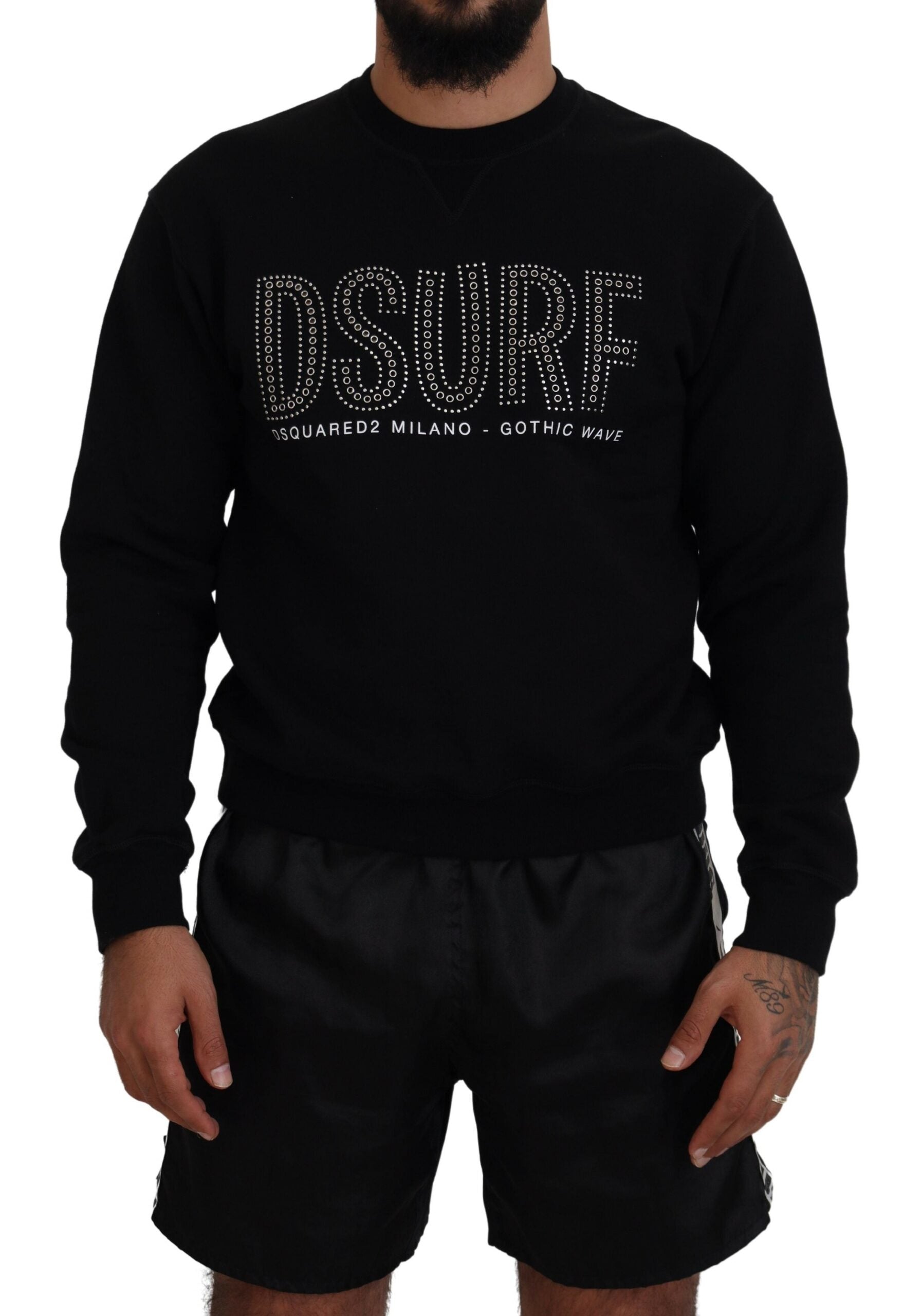 Dsquared² Black Cotton Printed Long Sleeves Pullover Sweater by Dsquared²