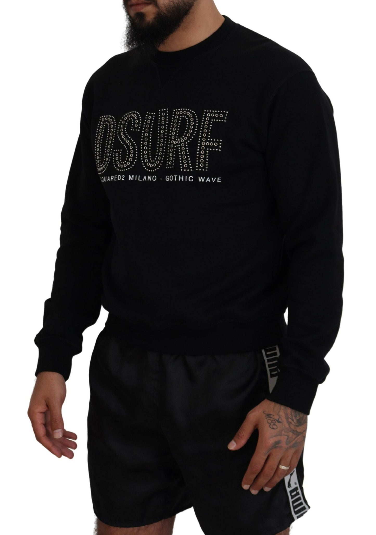 Dsquared² Black Cotton Printed Long Sleeves Pullover Sweater by Dsquared²