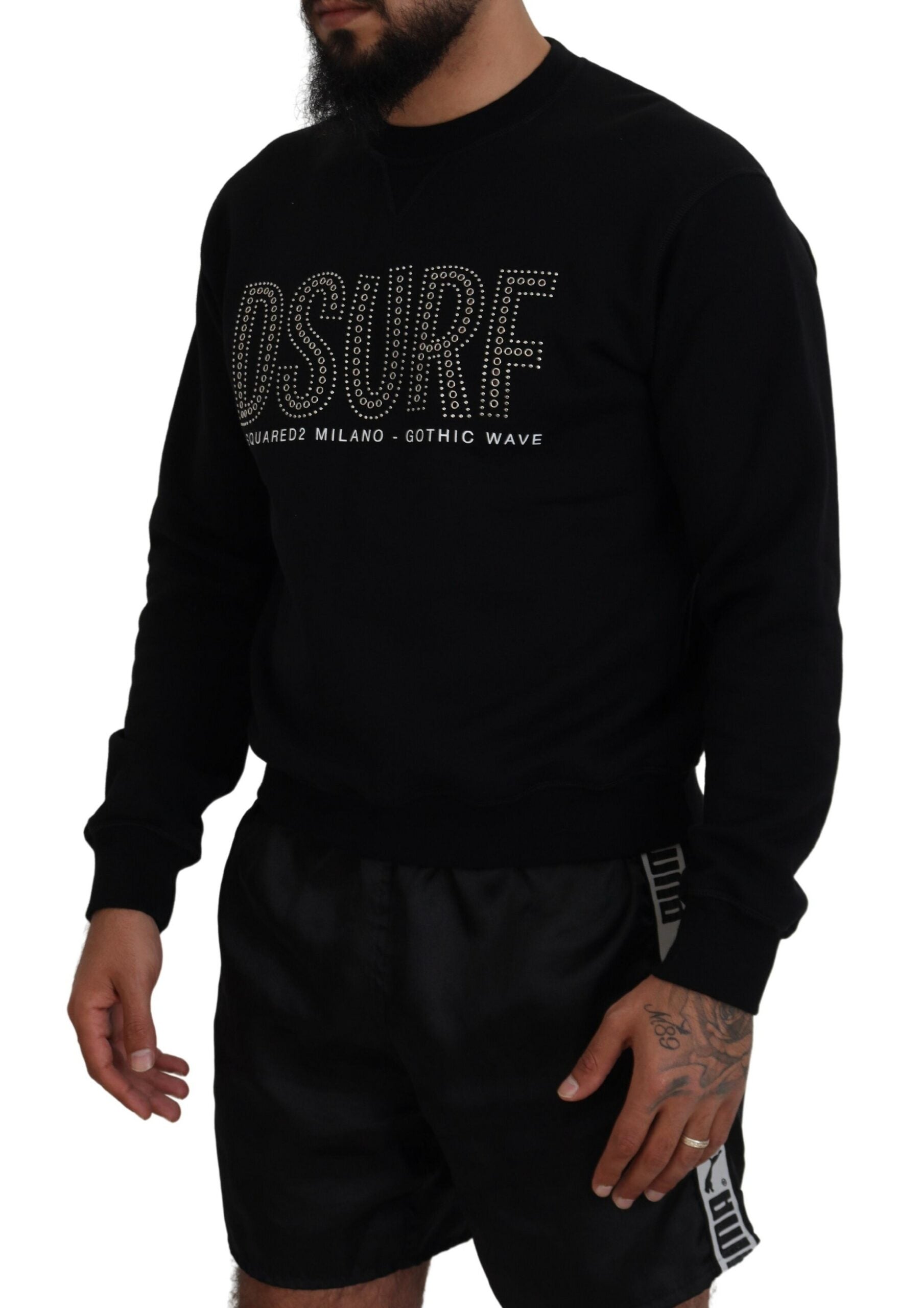 Dsquared² Black Cotton Printed Long Sleeves Pullover Sweater by Dsquared²