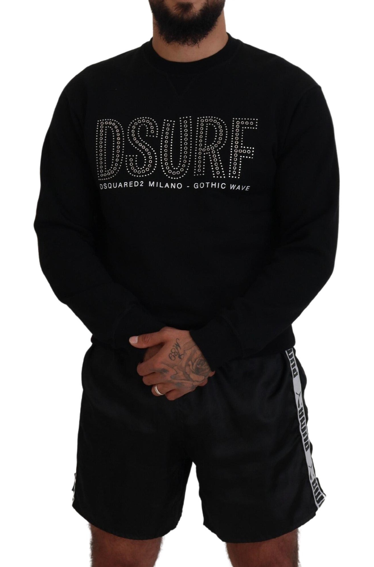 Dsquared² Black Cotton Printed Long Sleeves Pullover Sweater by Dsquared²