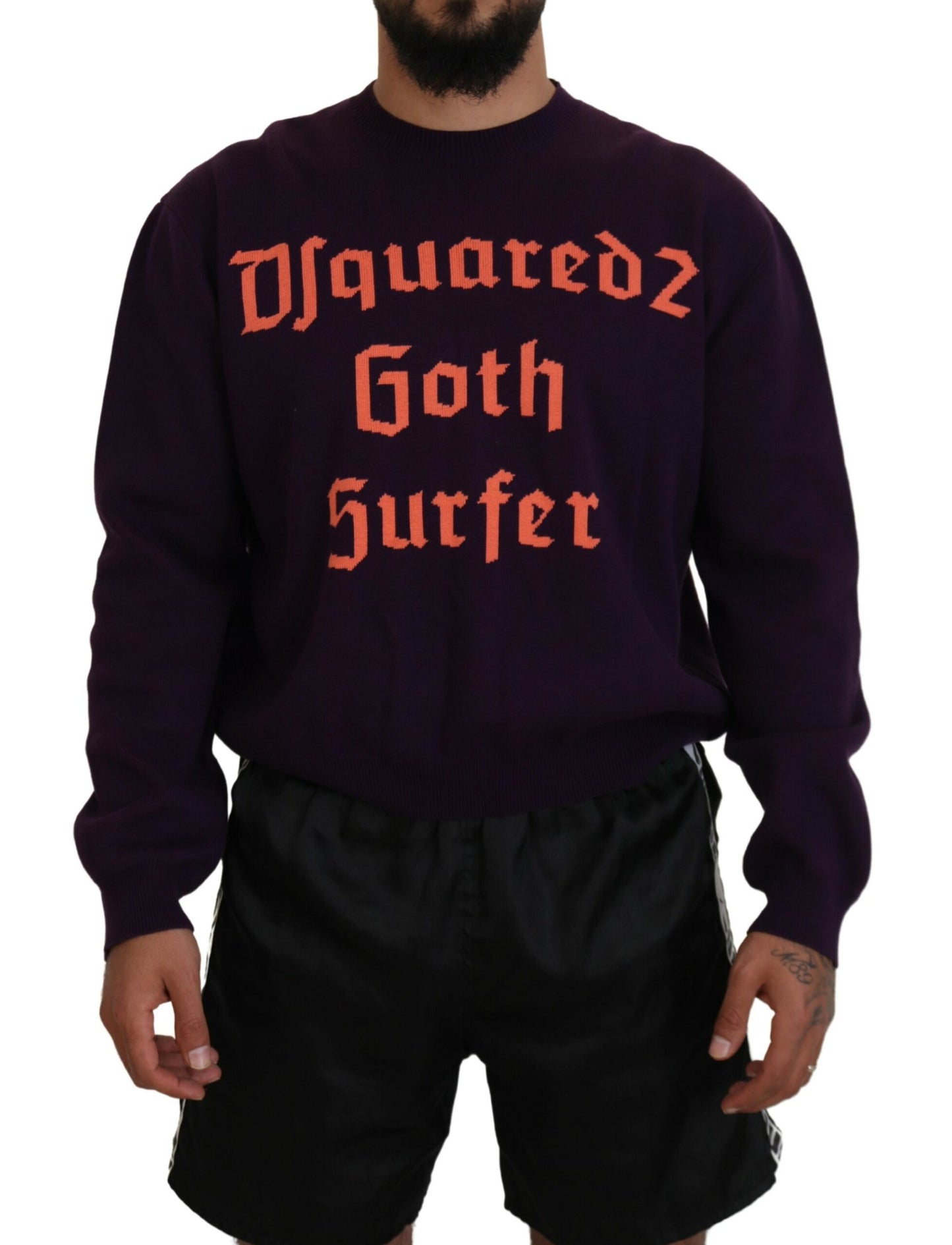 Dsquared² Purple Cotton Printed Men Pullover Sweater by Dsquared²