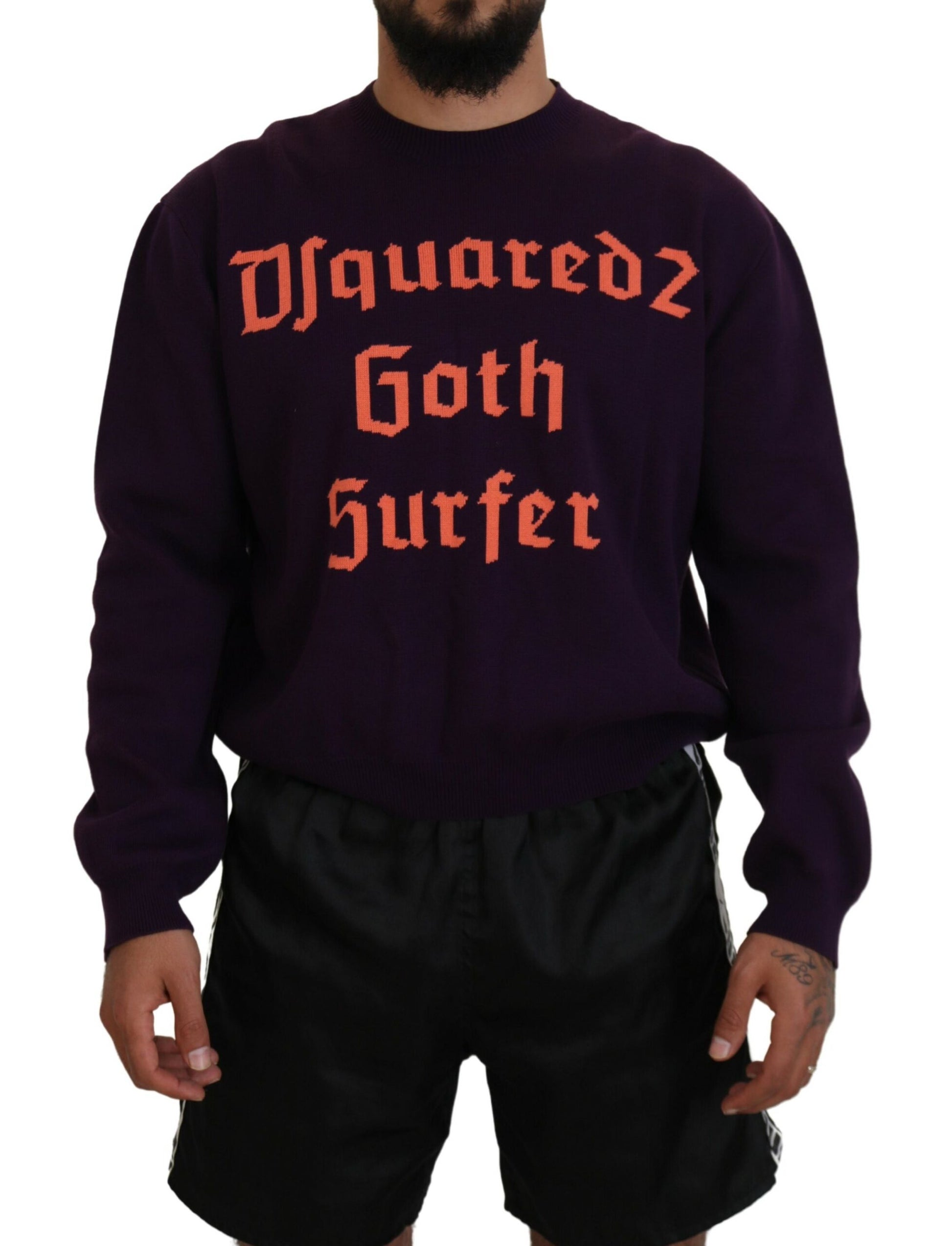 Dsquared² Purple Cotton Printed Men Pullover Sweater by Dsquared²