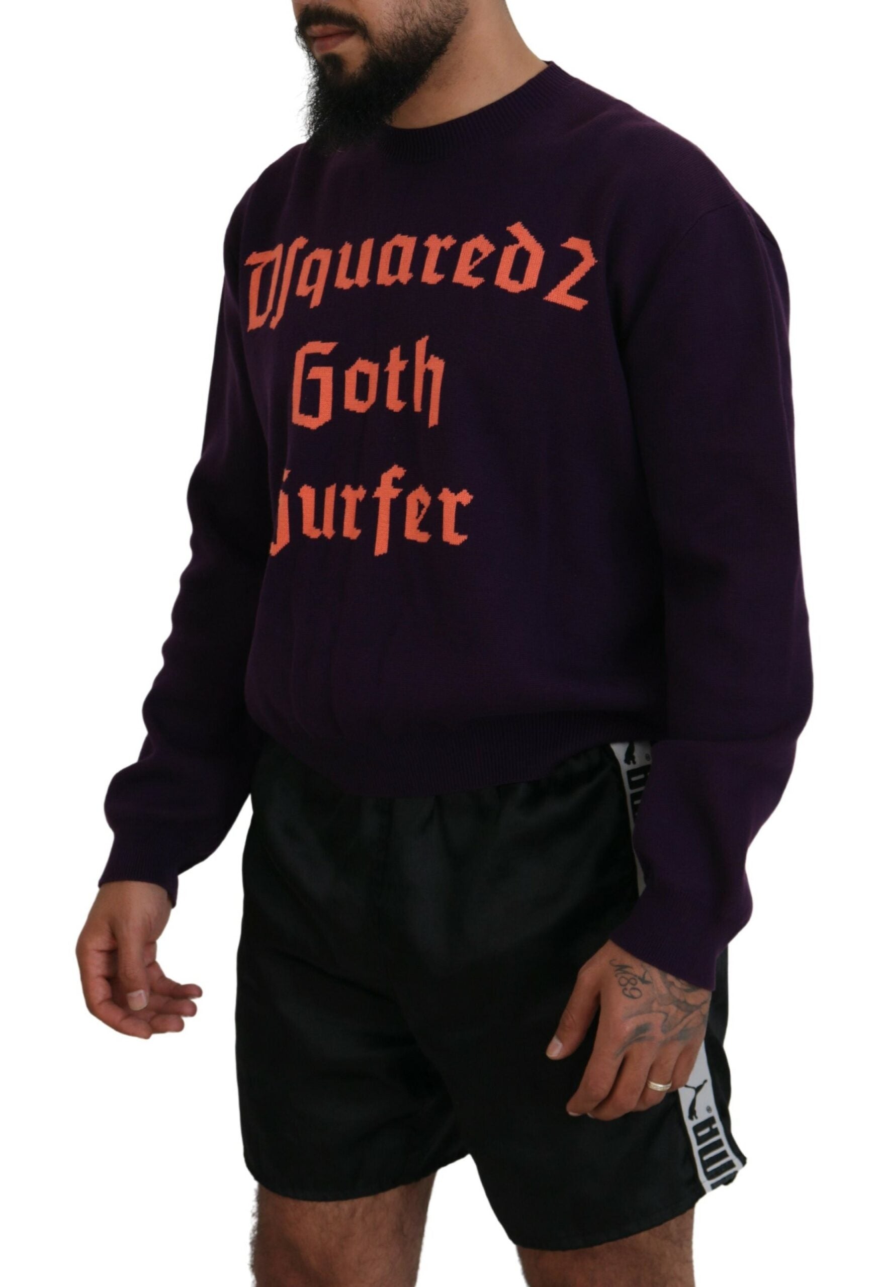 Dsquared² Purple Cotton Printed Men Pullover Sweater by Dsquared²