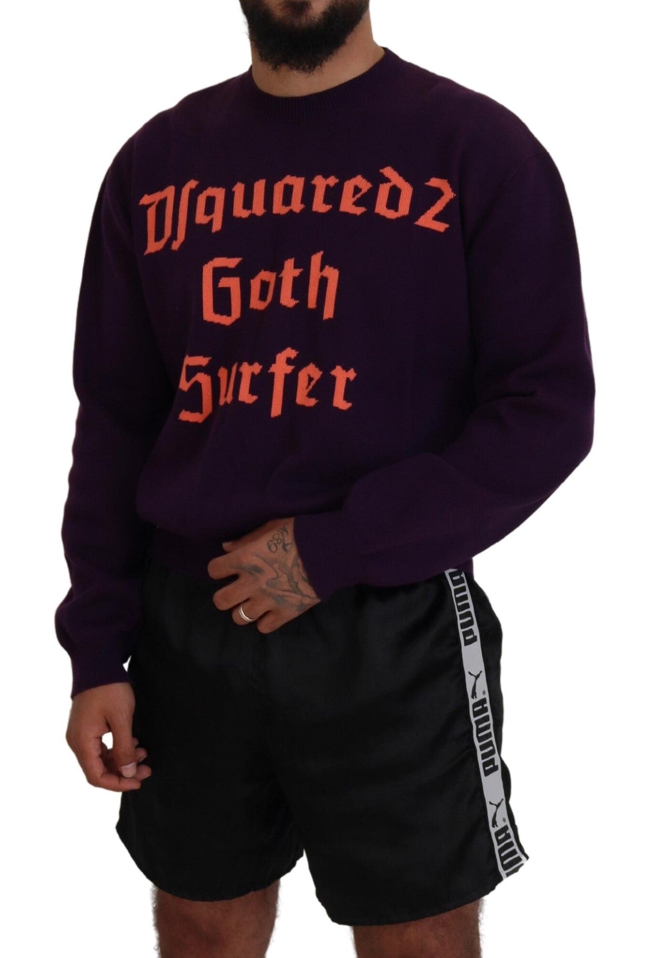 Dsquared² Purple Cotton Printed Men Pullover Sweater by Dsquared²