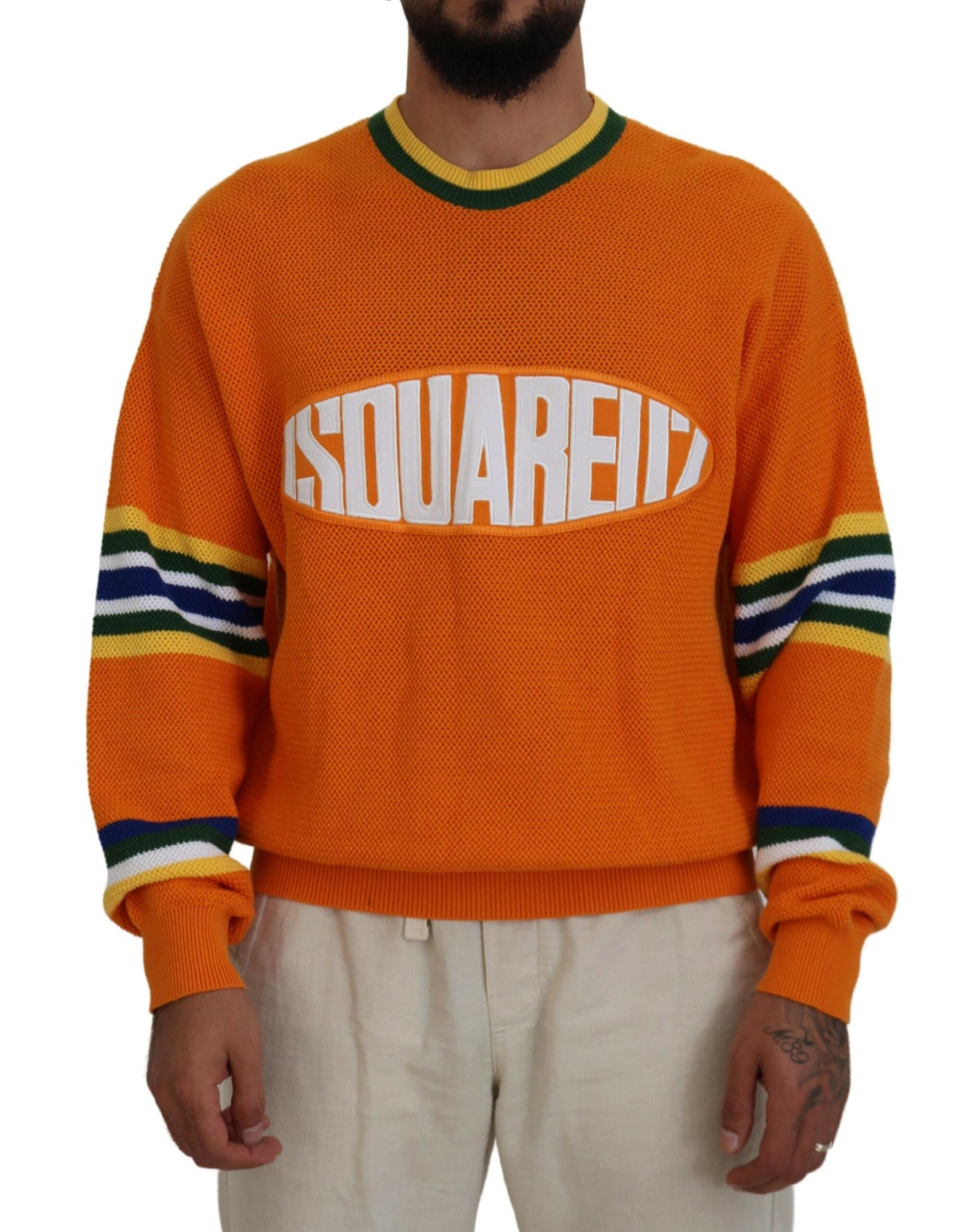 Dsquared² Orange Printed Long Sleeves Men Pullover Sweater by Dsquared²