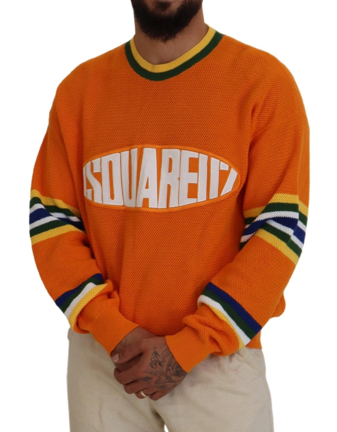 Dsquared² Orange Printed Long Sleeves Men Pullover Sweater by Dsquared²