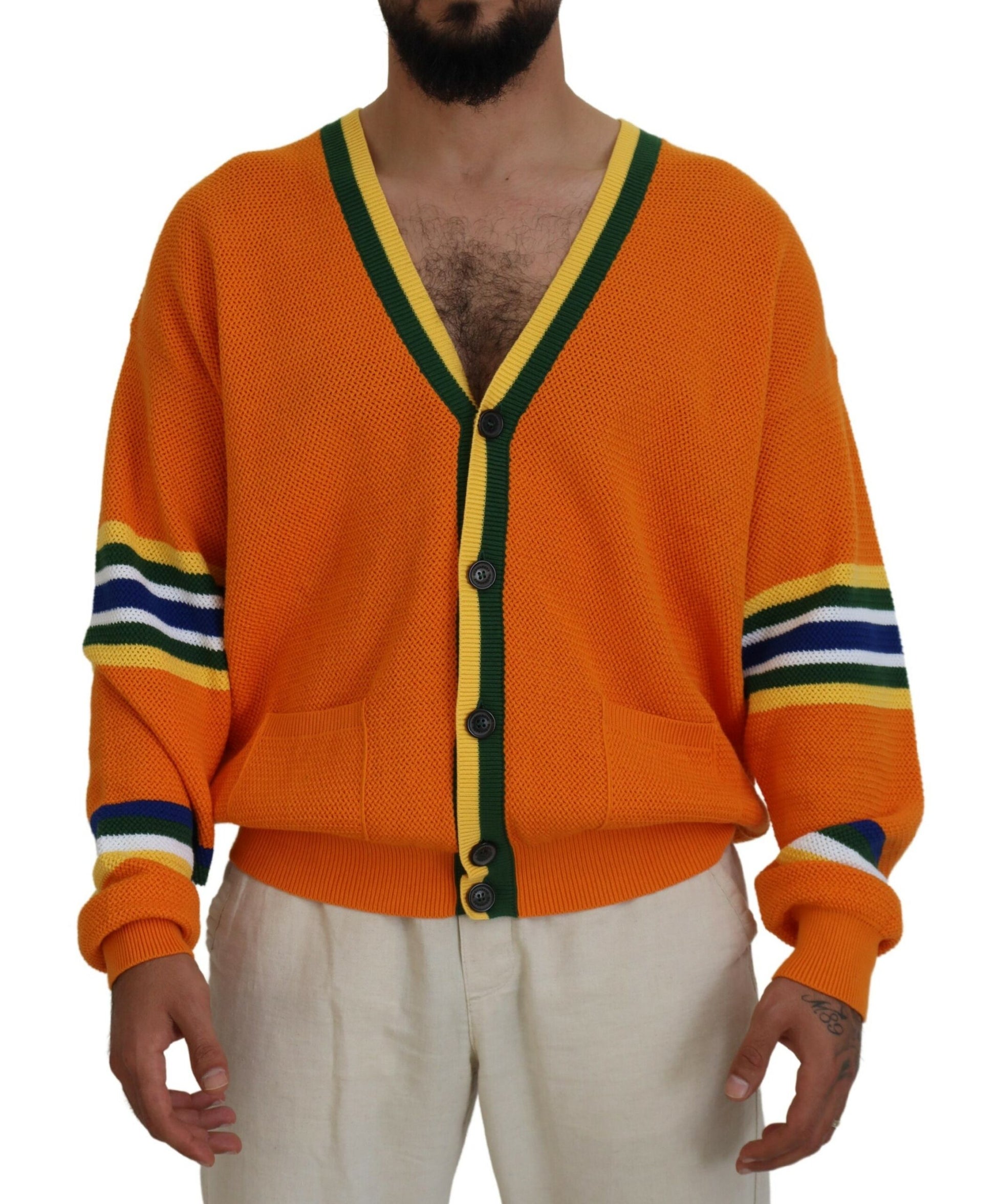 Dsquared² Orange Cotton Long Sleeves Men Cardigan Sweater by Dsquared²