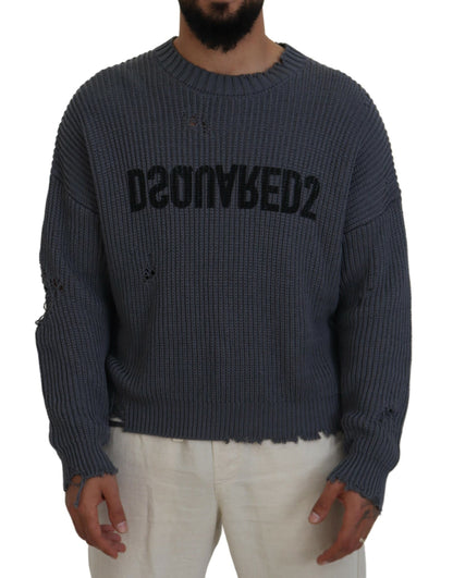 Dsquared² Gray Men Tattered Knitted Pullover Sweater by Dsquared²