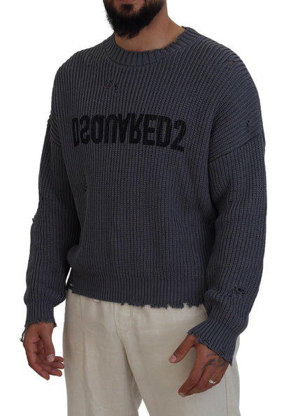 Dsquared² Gray Men Tattered Knitted Pullover Sweater by Dsquared²