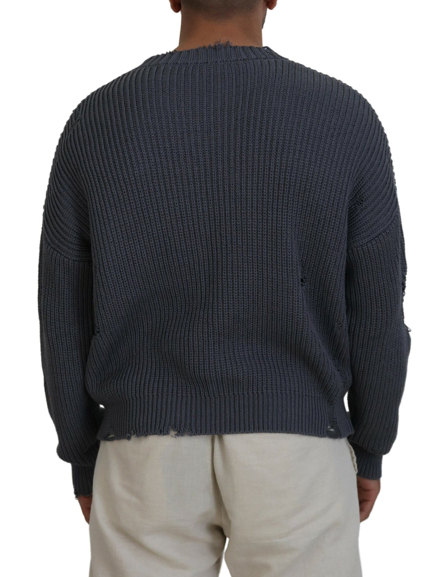 Dsquared² Gray Men Tattered Knitted Pullover Sweater by Dsquared²