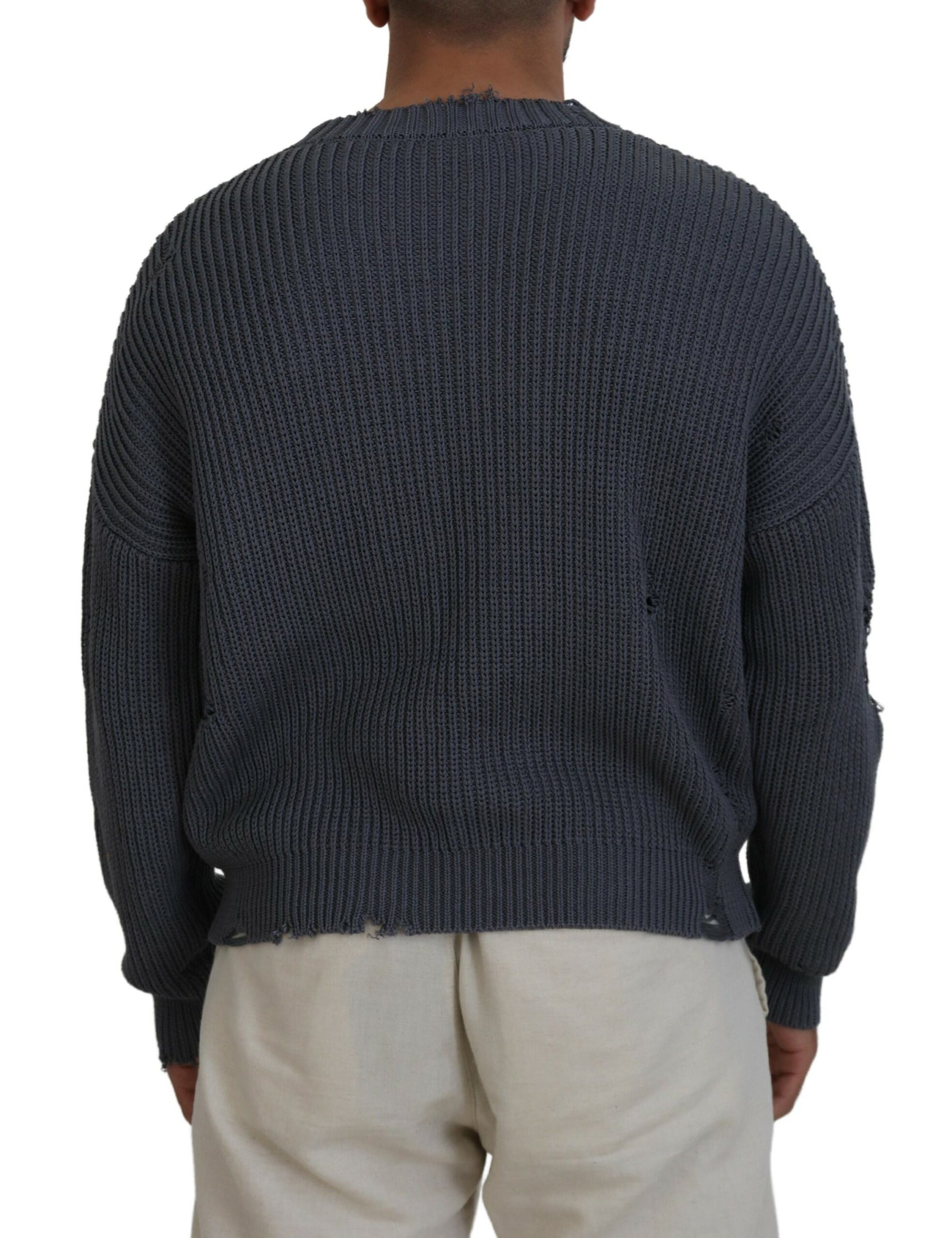 Dsquared² Gray Men Tattered Knitted Pullover Sweater by Dsquared²