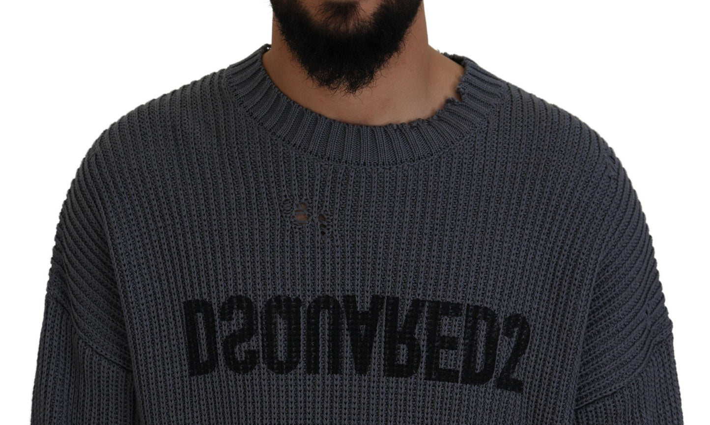 Dsquared² Gray Men Tattered Knitted Pullover Sweater by Dsquared²