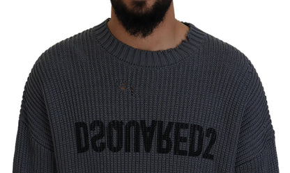 Dsquared² Gray Men Tattered Knitted Pullover Sweater by Dsquared²