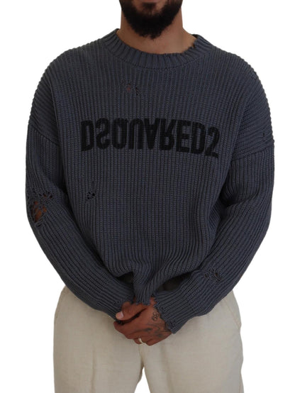 Dsquared² Gray Men Tattered Knitted Pullover Sweater by Dsquared²