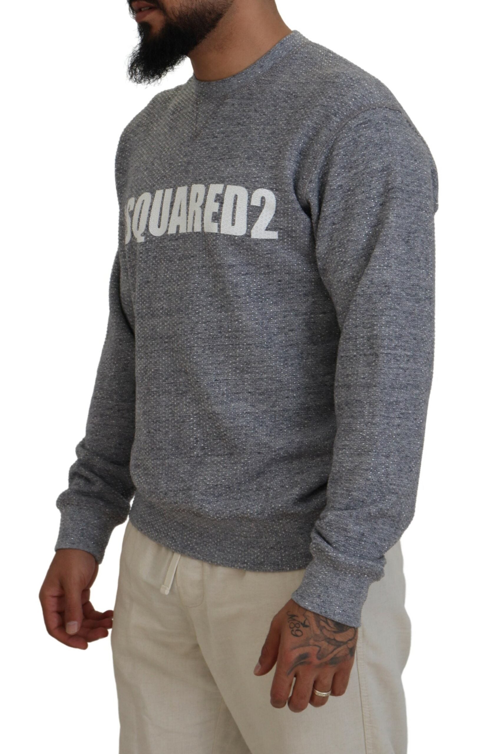 Dsquared² Gray Crystal Embellishment Men Pullover Sweater by Dsquared²