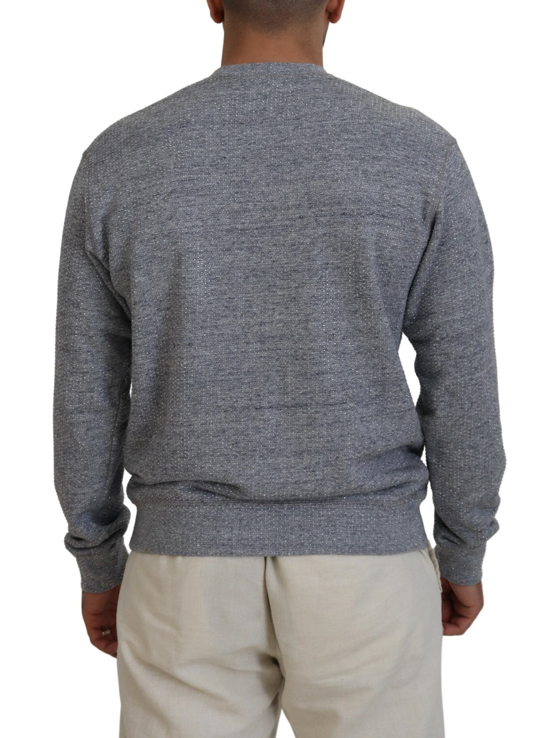 Dsquared² Gray Crystal Embellishment Men Pullover Sweater by Dsquared²
