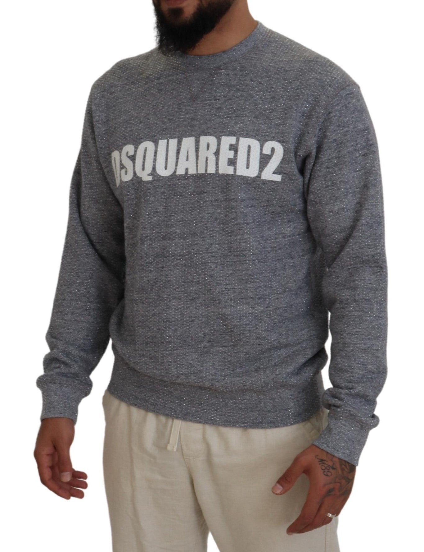 Dsquared² Gray Crystal Embellishment Men Pullover Sweater by Dsquared²