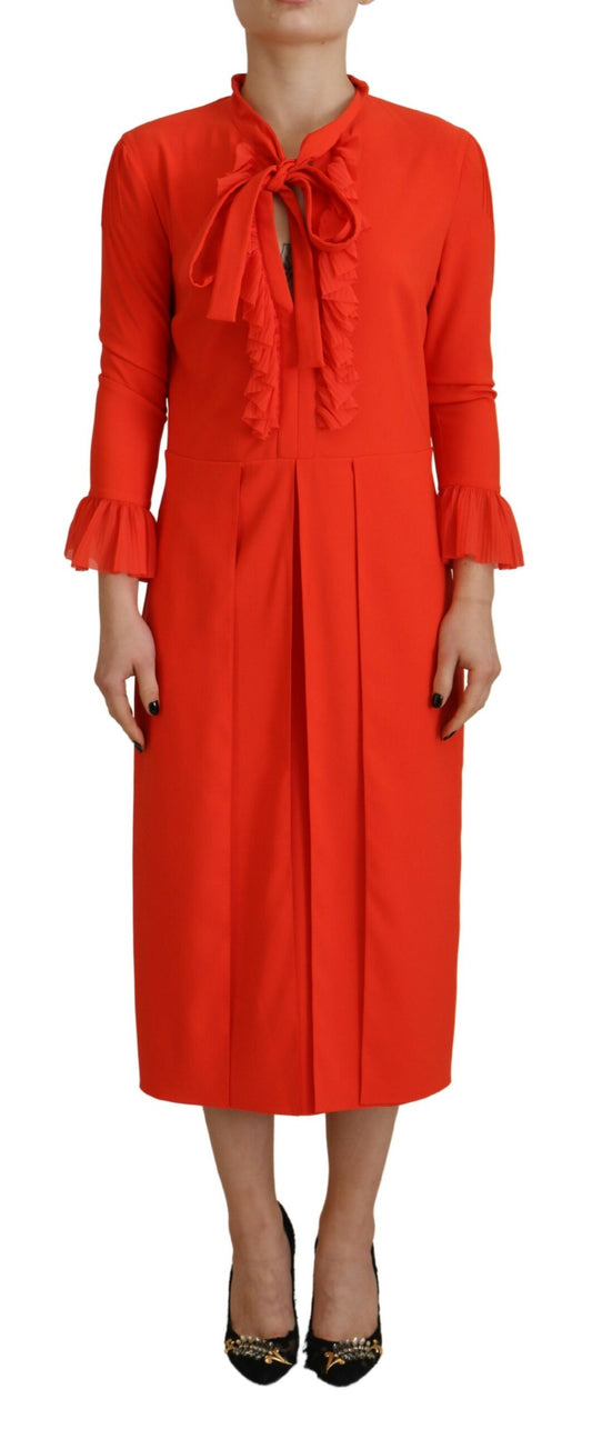 Dsquared² Red Polyester Long Sleeves Pleated Midi Dress by Dsquared²