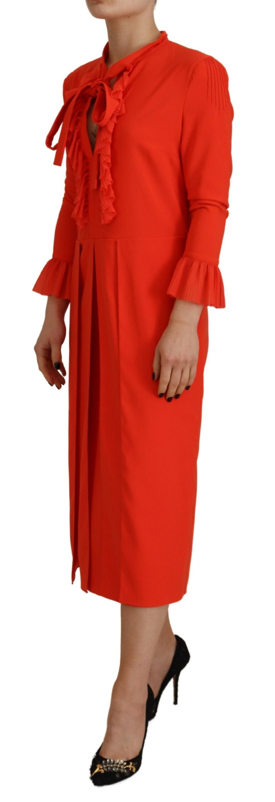 Dsquared² Red Polyester Long Sleeves Pleated Midi Dress by Dsquared²