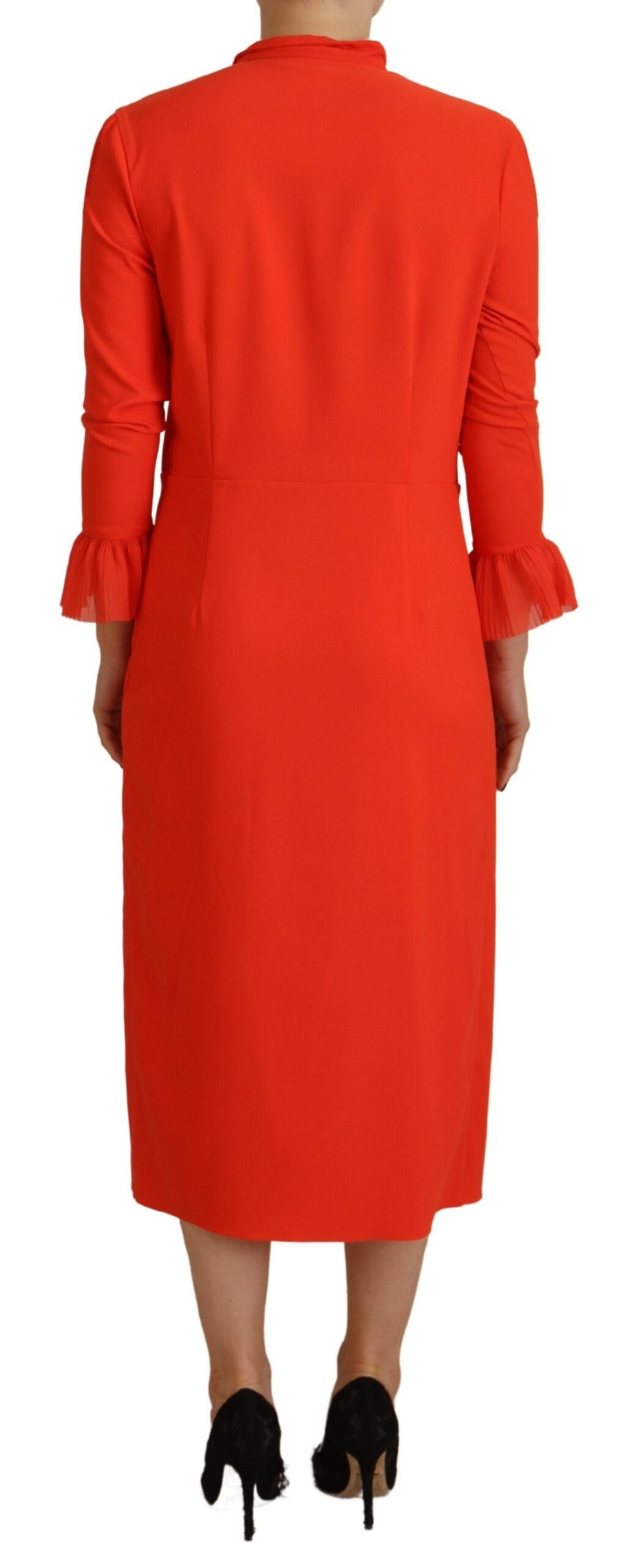 Dsquared² Red Polyester Long Sleeves Pleated Midi Dress by Dsquared²