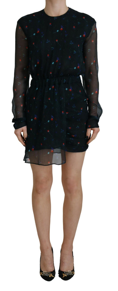 Dsquared² Black Floral Silk Long Sleeves Sheath Mini Dress by Dsquared²
