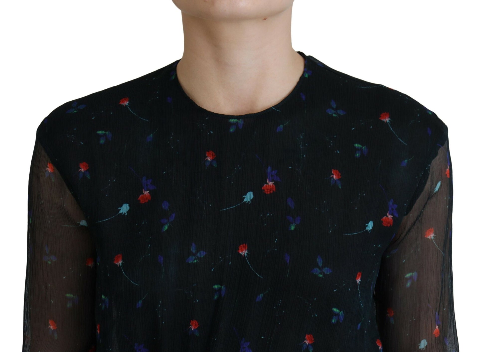 Dsquared² Black Floral Silk Long Sleeves Sheath Mini Dress by Dsquared²