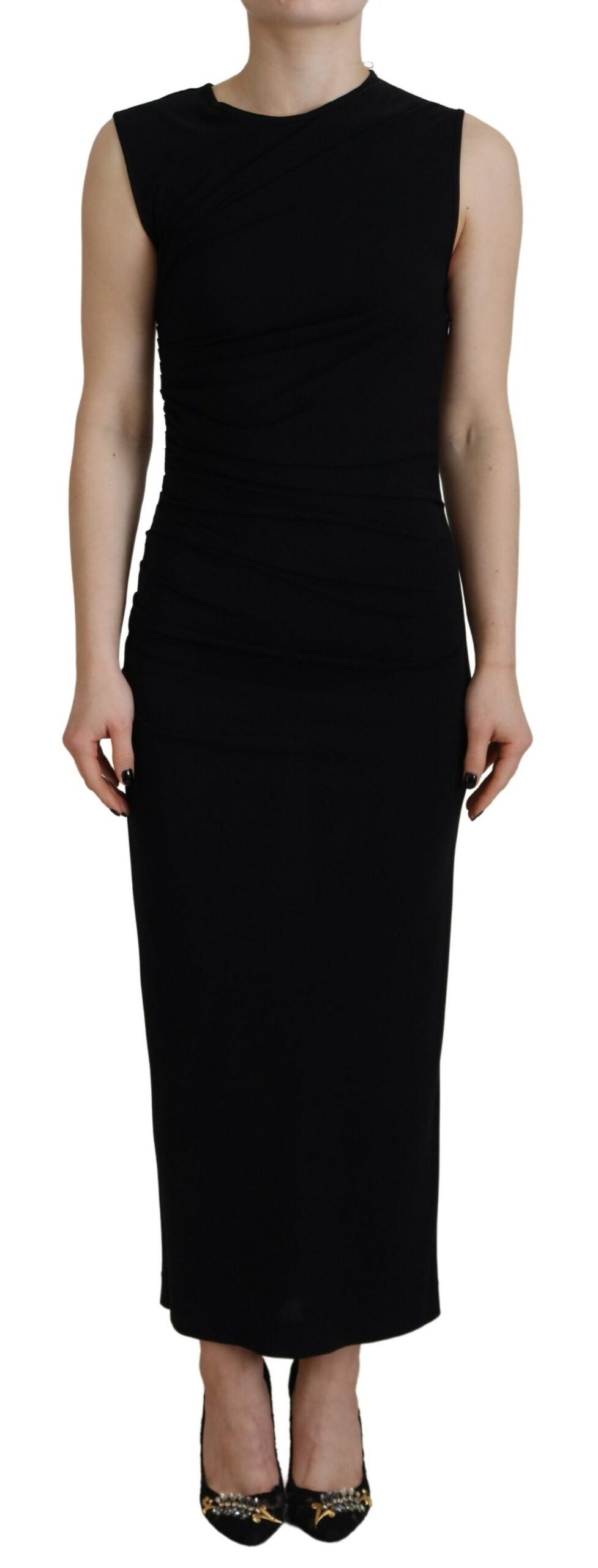 Dsquared² Black Viscose Sleeveless Ruched Maxi Dress by Dsquared²