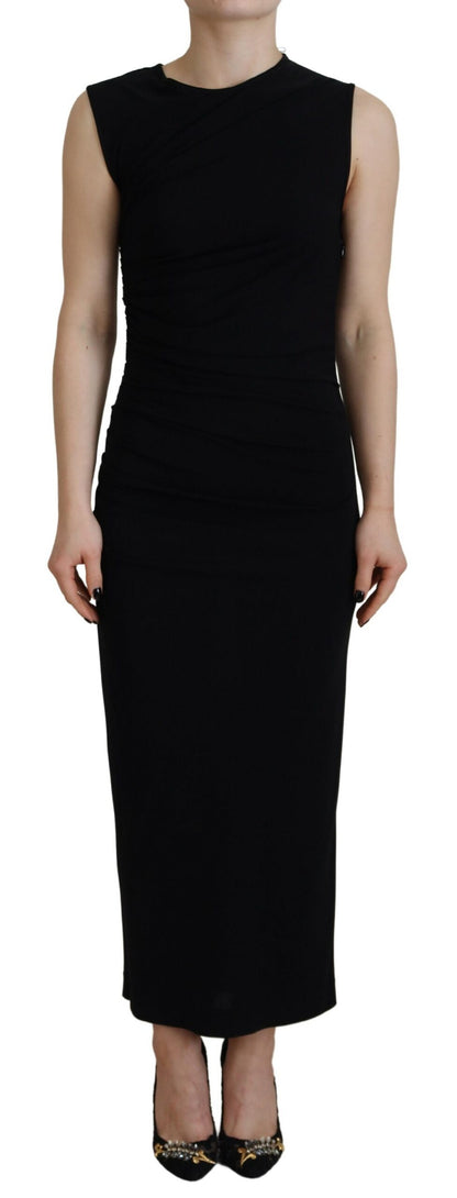 Dsquared² Black Viscose Sleeveless Ruched Maxi Dress by Dsquared²