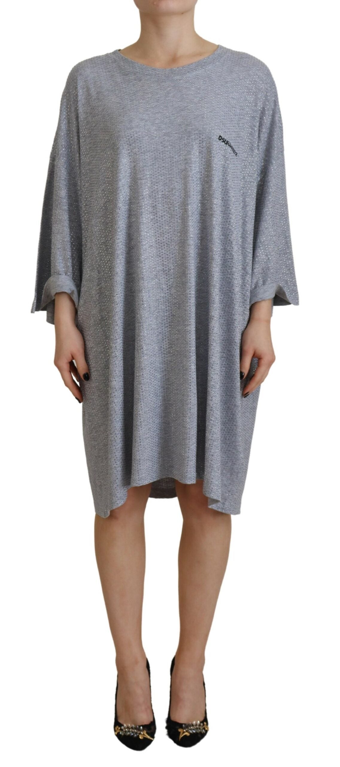 Dsquared² Gray Crystal Embellished Cotton Long Sleeves Dress by Dsquared²