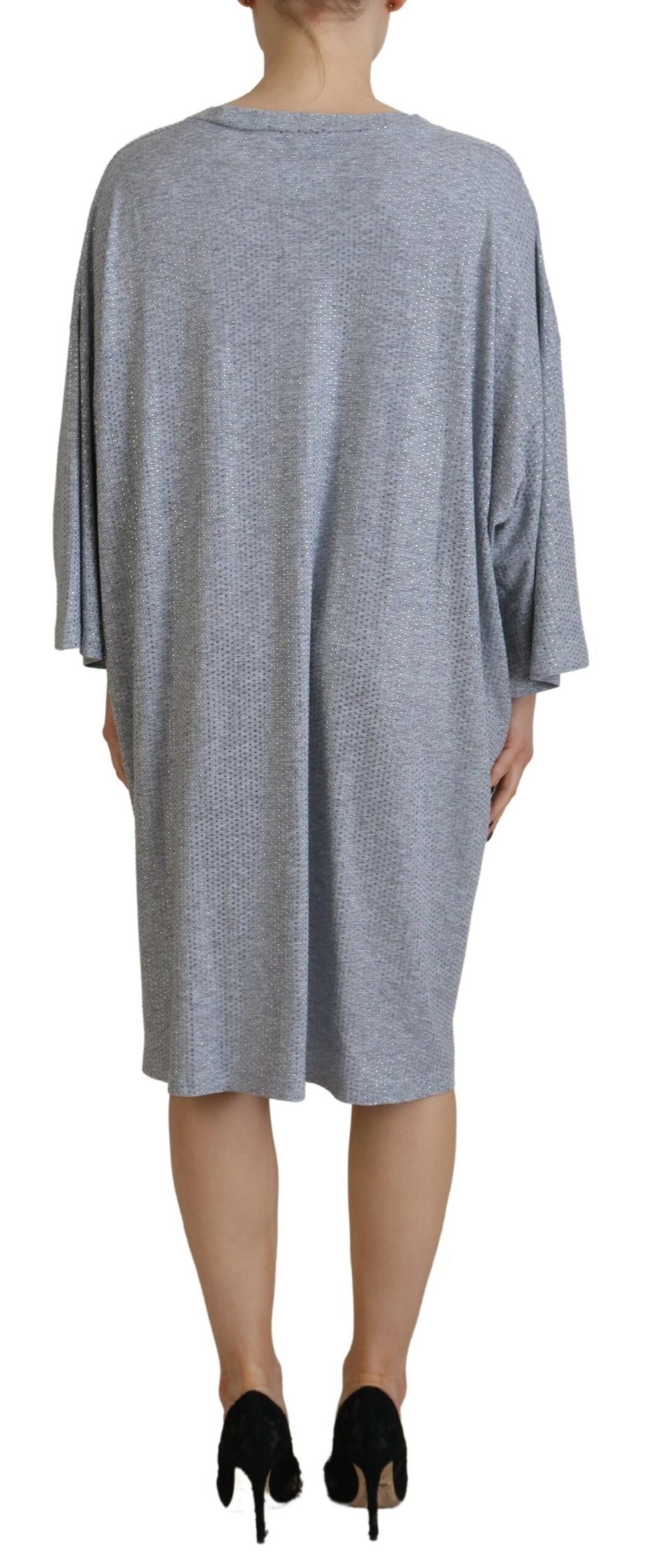 Dsquared² Gray Crystal Embellished Cotton Long Sleeves Dress by Dsquared²