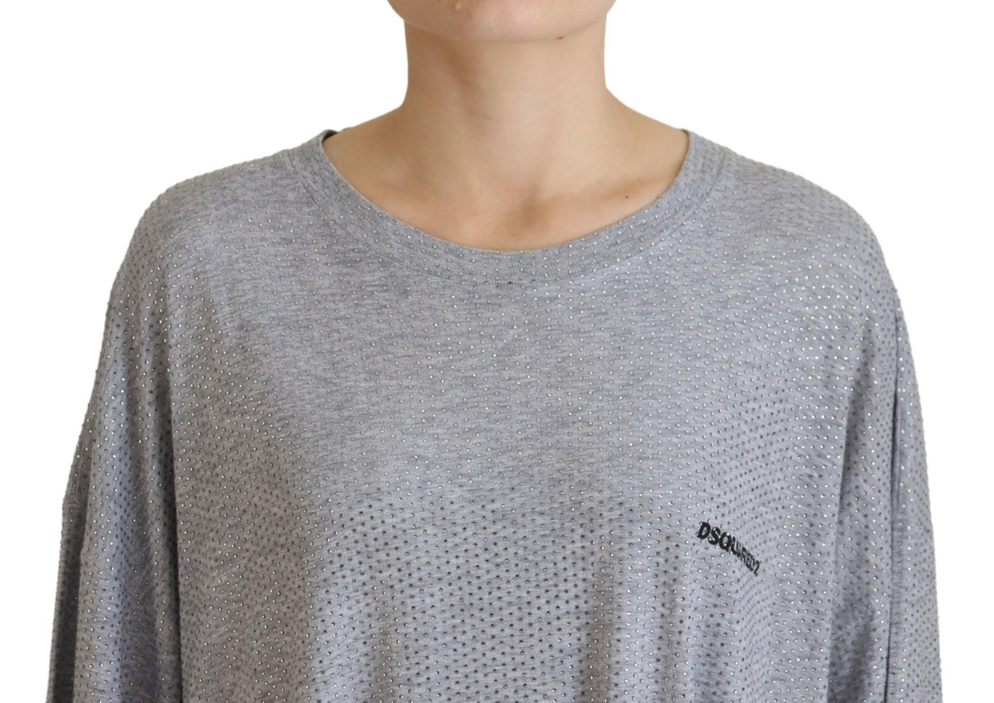 Dsquared² Gray Crystal Embellished Cotton Long Sleeves Dress by Dsquared²
