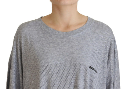 Dsquared² Gray Crystal Embellished Cotton Long Sleeves Dress by Dsquared²