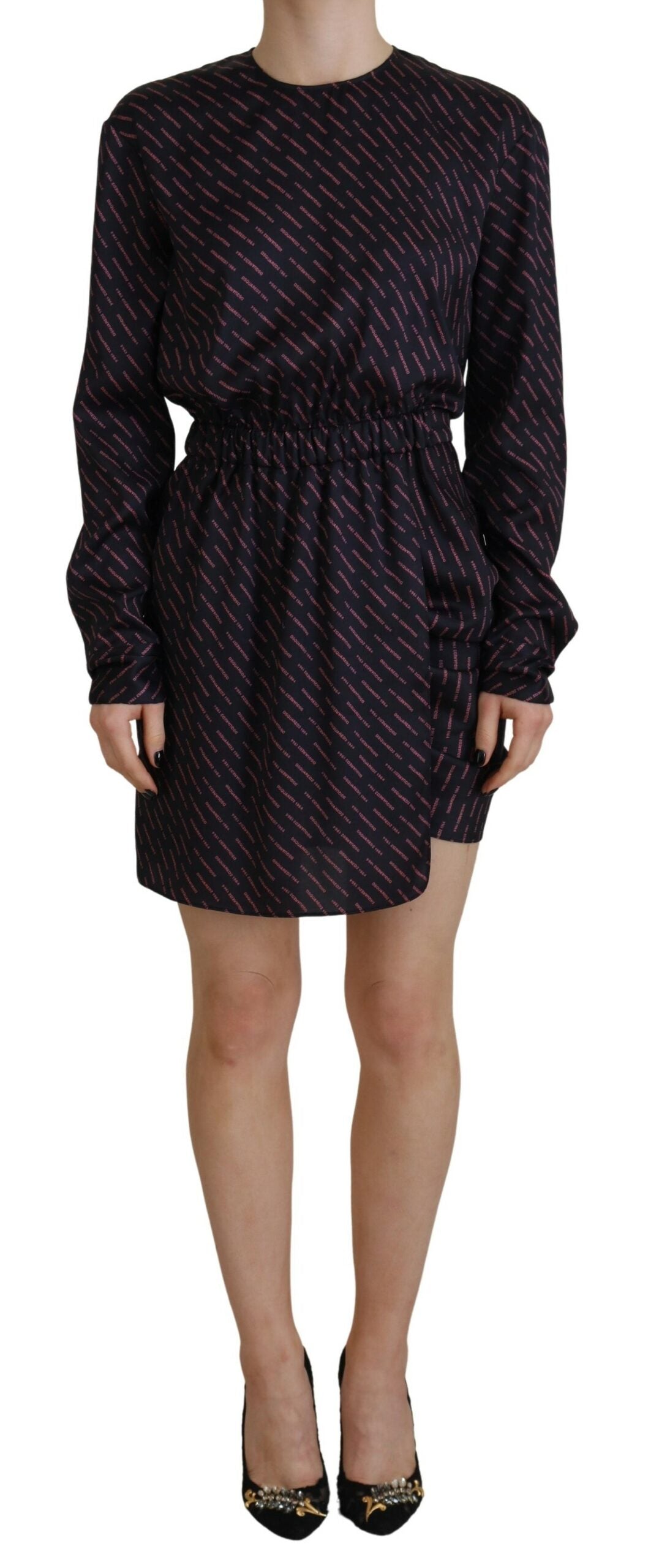 Dsquared² Black Logo Print Long Sleeves A-line Mini Dress by Dsquared²
