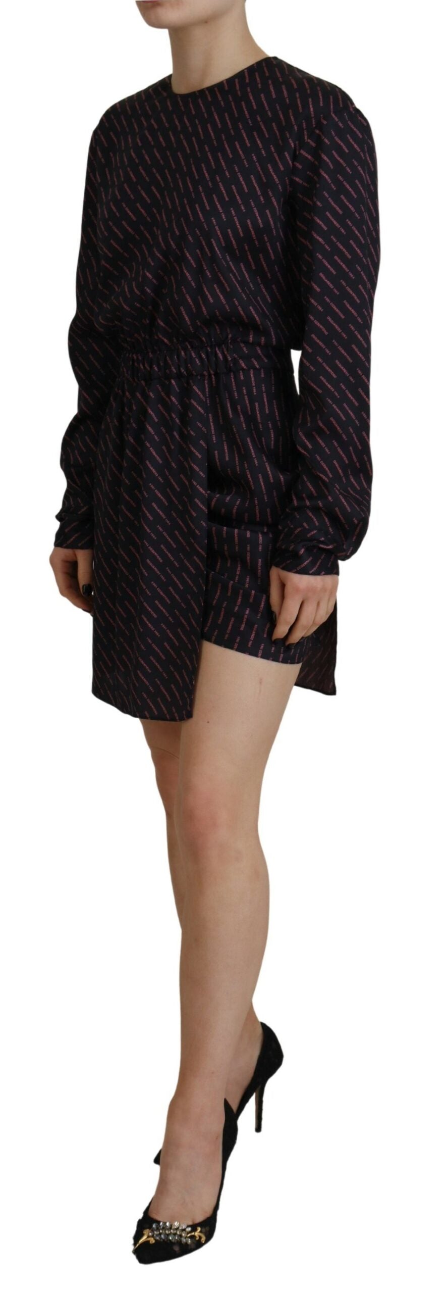 Dsquared² Black Logo Print Long Sleeves A-line Mini Dress by Dsquared²